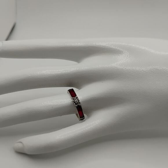 Judith Jack Red Enamel Sterling Silver Ring sz7 - Picture 2 of 5